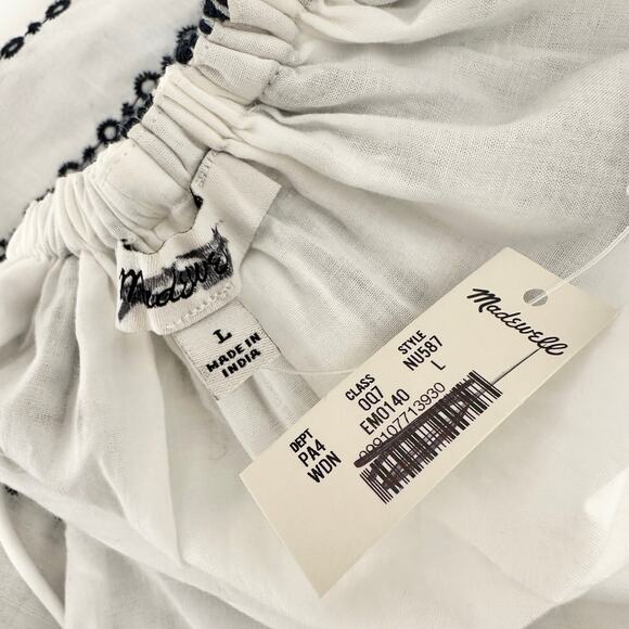Madewell Embroidered Deep V Neck Midi Dress Bandana Boho White Navy Large NWT - Picture 13 of 16